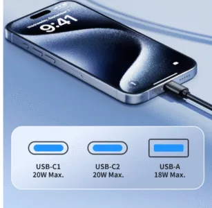 40W GaN USB-C Charger Dual Port QC 4.0 Quick Charge Fast Phone Charger ports details