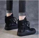 Handmade Retro Roman Ankle Boots for Women Genuine Leather Chunky Platform Short Boots – Trendy Back Zipper Comfort Wear from back