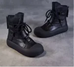 Handmade Retro Roman Ankle Boots for Women Genuine Leather Chunky Platform Short Boots – Trendy Back Zipper Comfort Wear only shoes