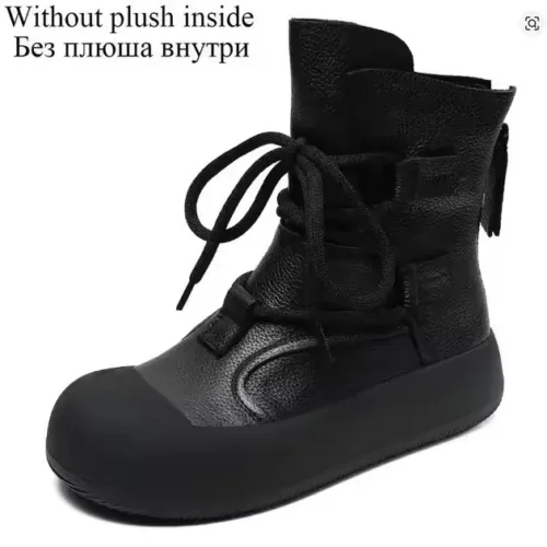 Handmade Retro Roman Ankle Boots for Women Genuine Leather Chunky Platform Short Boots – Trendy Back Zipper Comfort Wear without plush