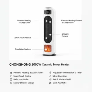 Smart Electric Heater Pakistan 2000W with Touch Pannel, Remote & Humidifier – Best Room Heater Price in Pakistan all features