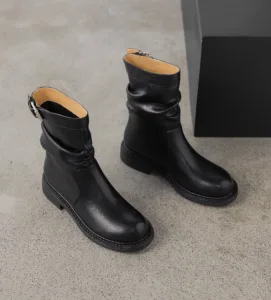 Cow Leather Boots Women buckle ankle boots