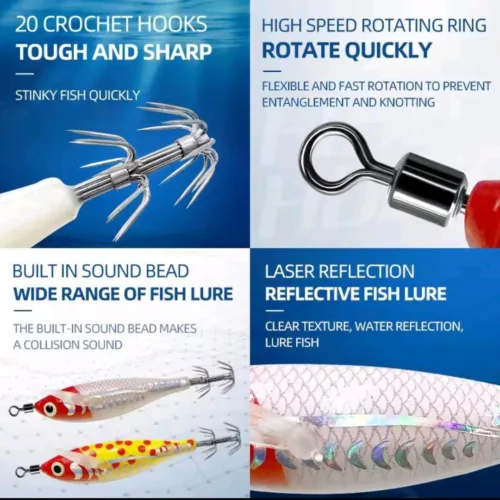 squid jigs luminous hooks fishing accessories 5 pices details