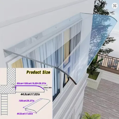 transparent awning window door canopy size
