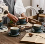 coffee cups with saucers