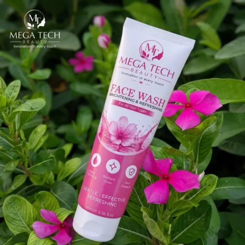 Acne Clear Face Wash Oil Control Face Wash for Clear & Glowing Skin Mega Tech Beauty pink in green leaves