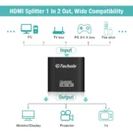 Techole 4K HDMI Splitter – Bi-Directional Aluminum HDMI Switcher (1 In 2 Out 2 In 1 Out) diagram